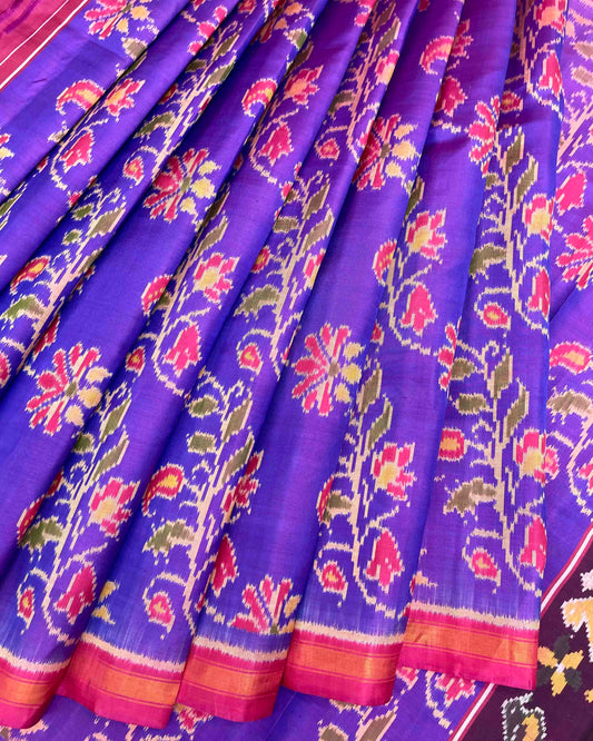 Pink & Purple Fancy Leaves Flower Patola Saree