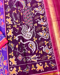 Pink & Purple Fancy Leaves Flower Patola Saree