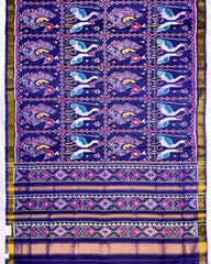 Navy Blue Swan Peacock Design Patola Saree