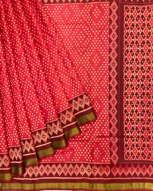 Maroon & Orange Red Bandani Design Patola Saree