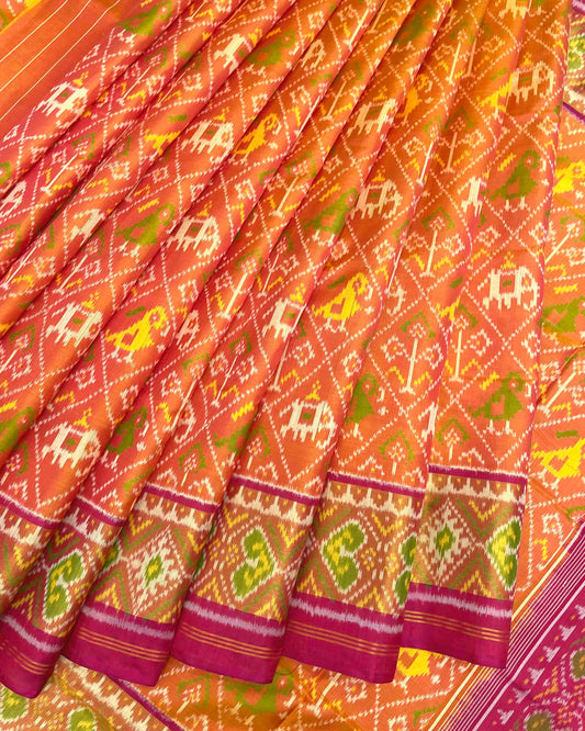 Pink & Golden Narikunj Patola Saree