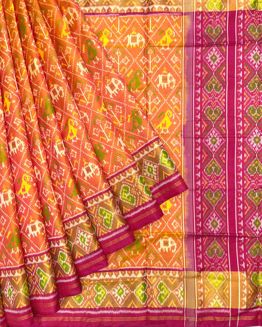 Pink & Golden Narikunj Patola Saree