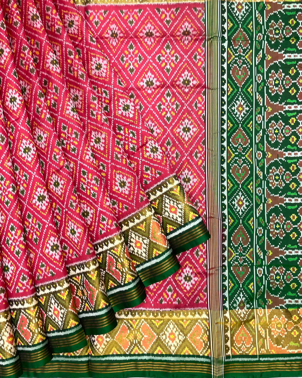 Green & Red Pink Panchanda Patola Saree