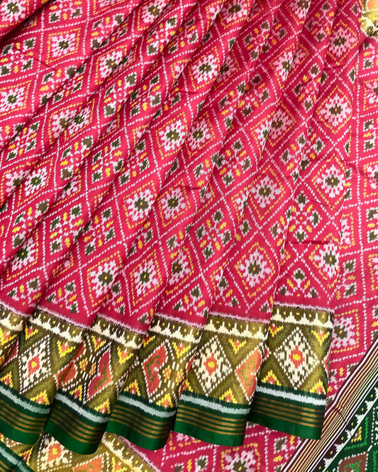 Green & Red Pink Panchanda Patola Saree