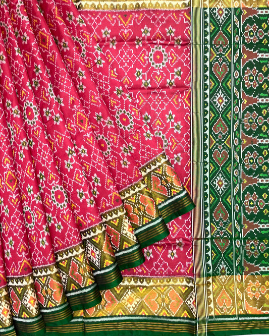 Green & Red Pink Navratan Patola Saree