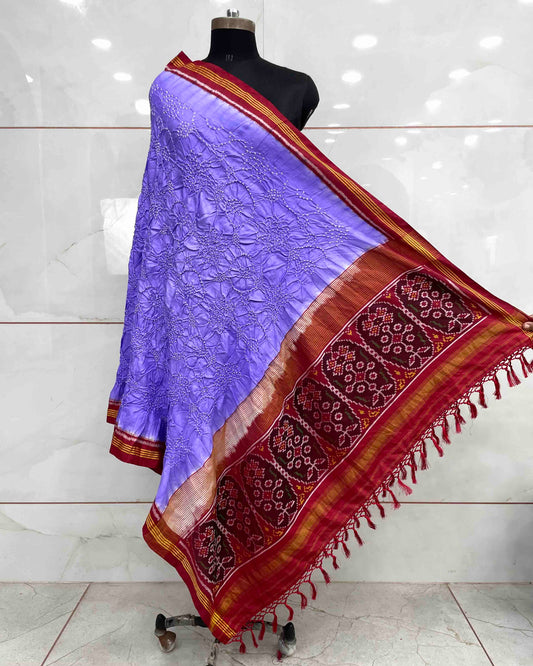 Red & Purple with Flower Pallu Bandhani Patola Dupatta