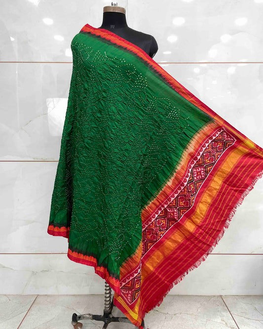 Red & Green Bandhani Patola Dupatta