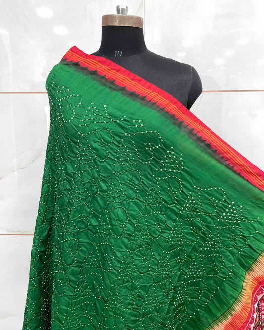 Red & Green Bandhani Patola Dupatta