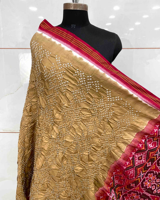 Red & Sand Color with Flower Pallu Bandhani Patola Dupatta