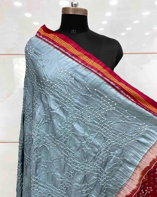 Red & Grey with Navratan Pallu Bandhani Patola Dupatta