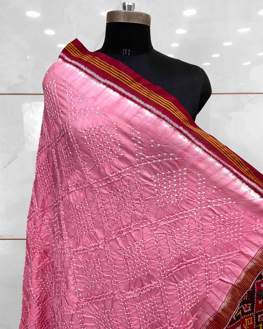 Red & Light Pink with Narikunj Pallu Bandhani Patola Dupatta