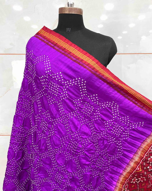 Red & Purple with Navratan Pallu Bandhani Patola Dupatta