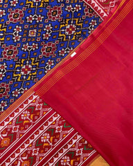 Red & Blue Navratan Twill Patola Saree