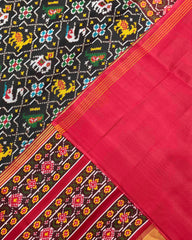 Red & Black Star Narikunj Twill Patola Saree