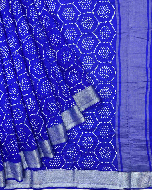 Blue with Silver Border Bandhani Saree