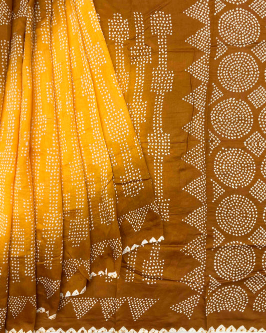 Rust & Yellow Chiniya Bandhani Saree