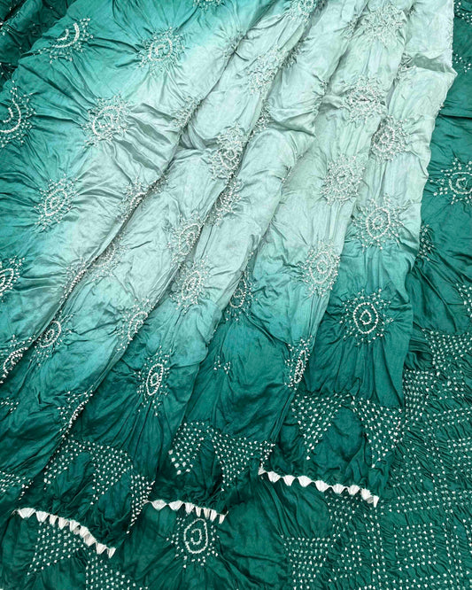 Turquoise Shaded Chiniya Bandhani Saree