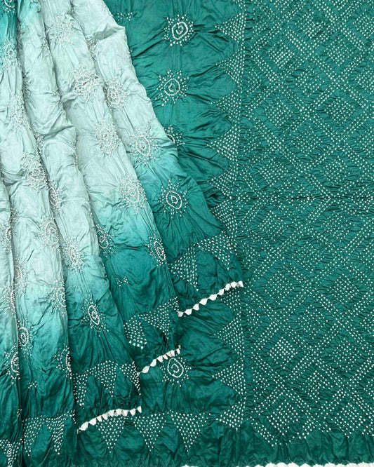 Turquoise Shaded Chiniya Bandhani Saree