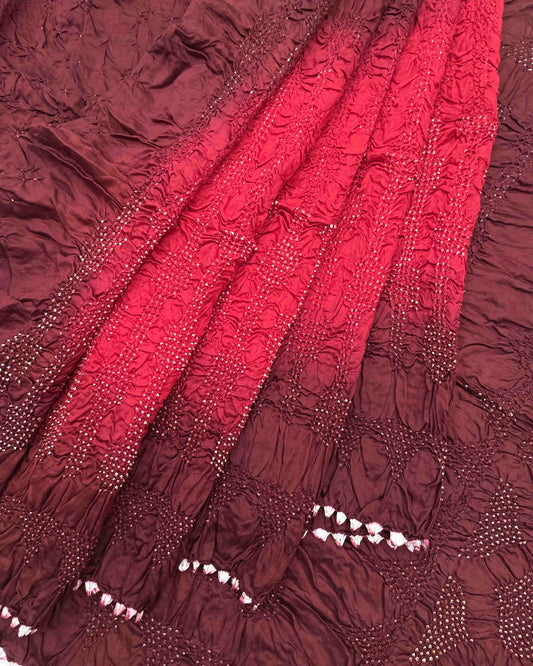 Maroon & Crimson Red Chiniya Bandhani Saree