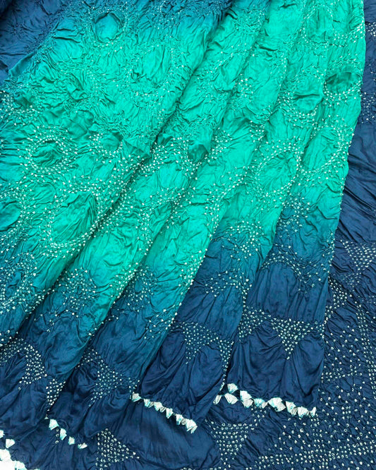 Turquoise & Sea Green Chiniya Bandhani Saree