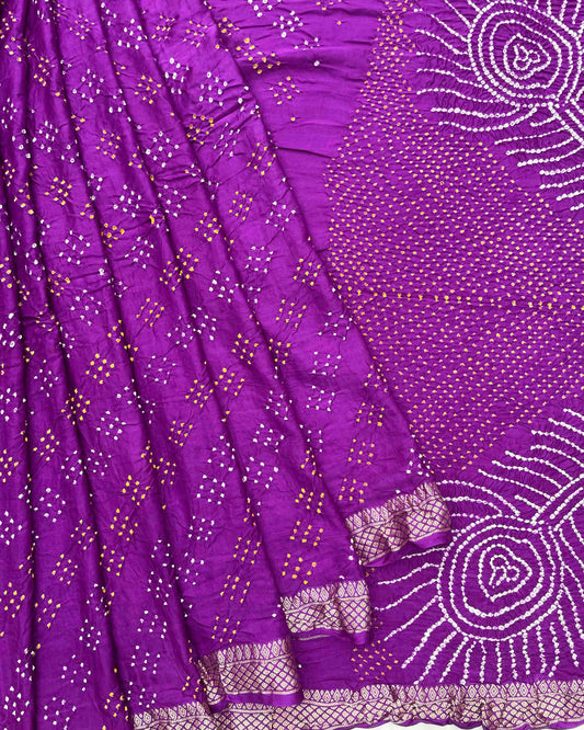 Purple Gajji Silk Bandhani Saree