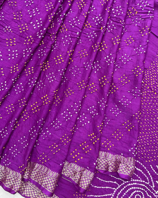 Purple Gajji Silk Bandhani Saree