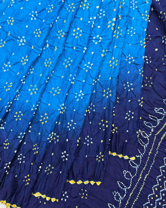 Navy & Sky Blue Shaded Gajji Silk Bandhani Saree