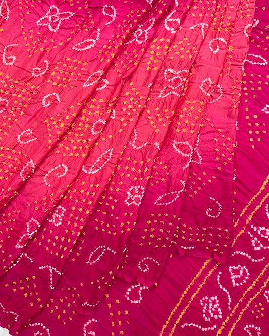 Pink & Peach Shaded Gajji Silk Bandhani Saree