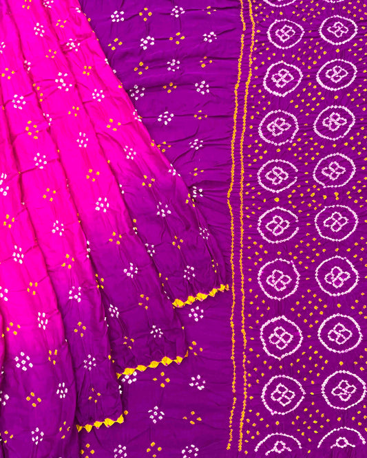 Purple & Pink Gajji Silk Bandhani Saree