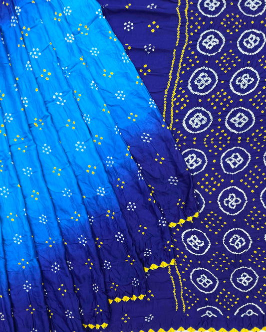 Blue & Sky Blue Shaded Gajji Silk Bandhani Saree