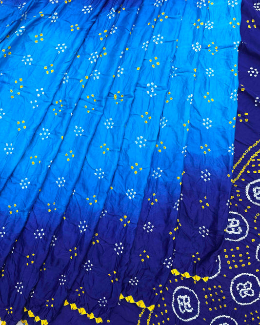 Blue & Sky Blue Shaded Gajji Silk Bandhani Saree