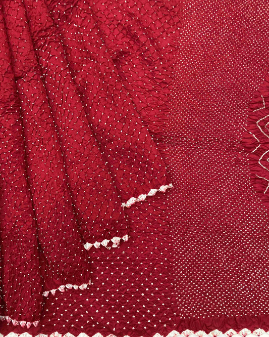 Red Chiniya Bandhani Saree