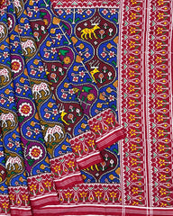 Red & Multicolour Deer Flower Figure Patola Saree