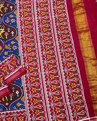 Red & Multicolour Deer Flower Figure Patola Saree