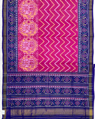 Blue & Pink Zig Zag with Elephant Chhabdi Scut Border Patola Saree