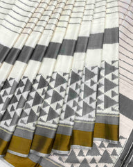 White & Grey Fancy Design with Scut Border Patola Saree