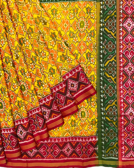 Yellow Ganga Jamuna Navratan Patola Saree