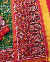 Red & Green Narikunj Patola Saree