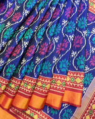 Red & Blue Fancy Flower Patola Saree