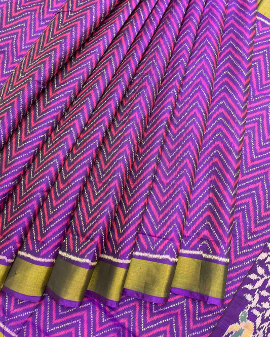 Purple Zig Zag Lining Patola Saree