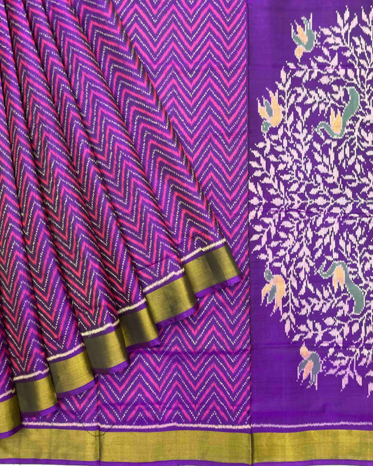 Purple Zig Zag Lining Patola Saree