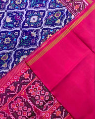 Pink & Blue Fancy Flower Patola Saree