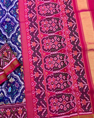 Pink & Blue Fancy Flower Patola Saree