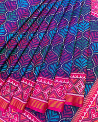 Pink & Blue Fancy Flower Patola Saree