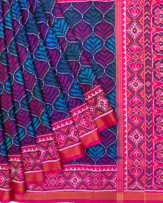 Pink & Blue Fancy Flower Patola Saree