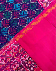 Pink & Blue Fancy Flower Patola Saree