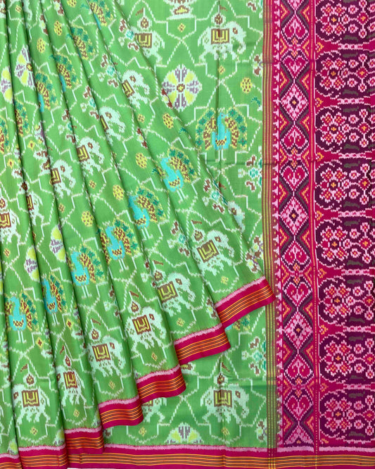 Pink & Light Green Strar Narikunj Patola Saree