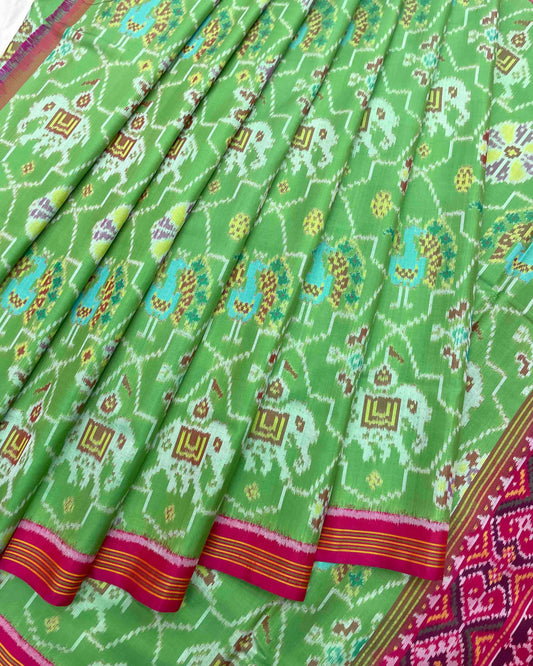 Pink & Light Green Strar Narikunj Patola Saree