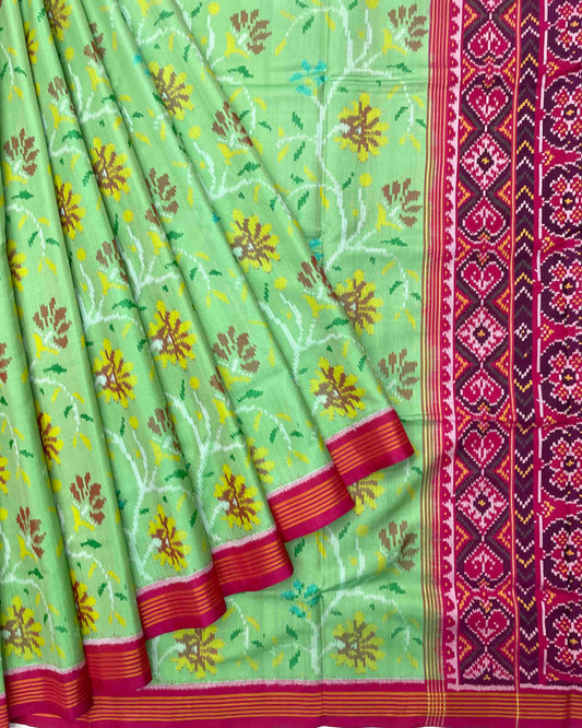 Pink & Light Green Fancy Flower Patola Saree