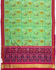 Pink & Light Green Fancy Flower Patola Saree